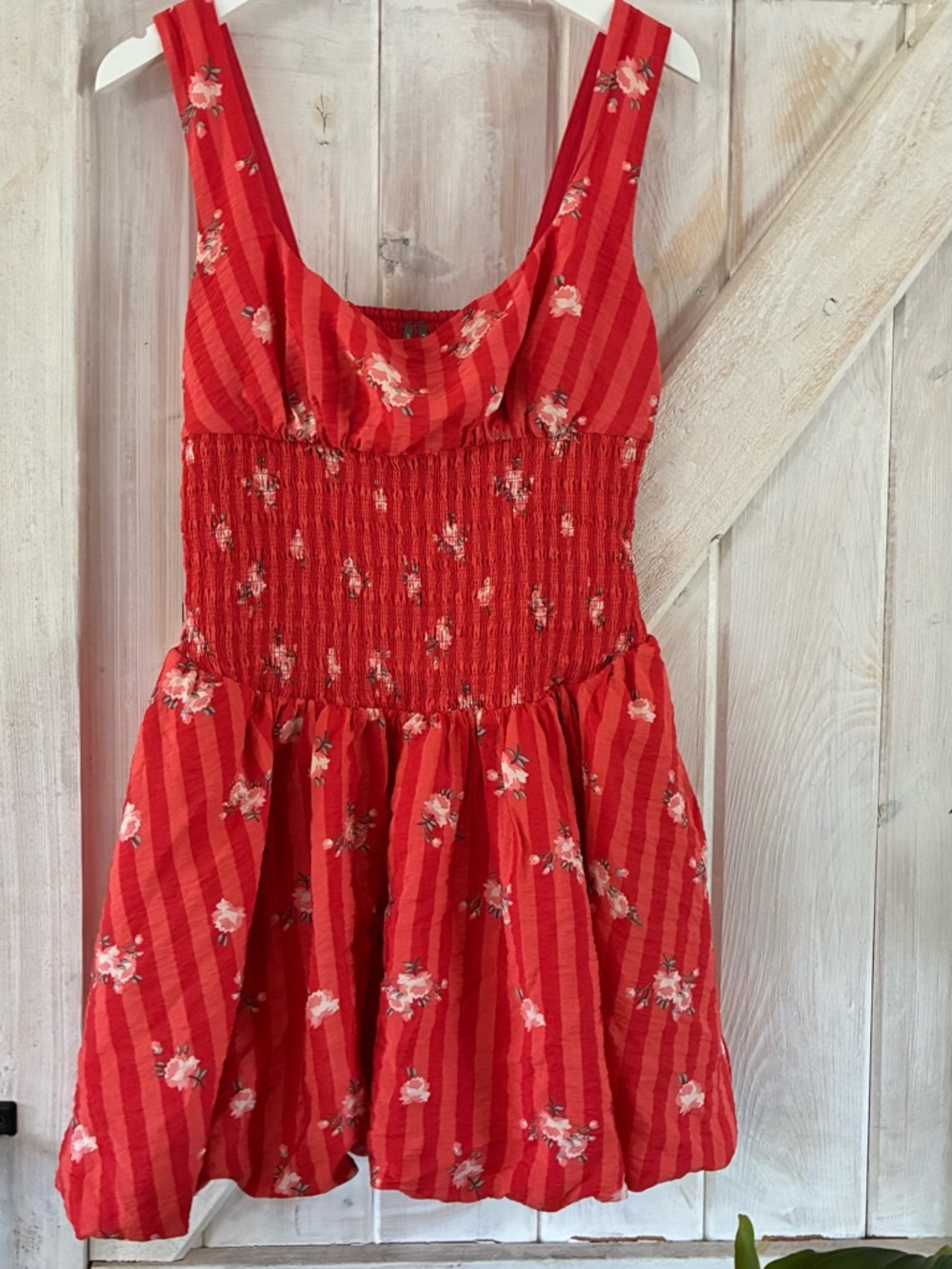 Anthropologie Red Floral Striped Sundress
